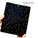 Hands holding a large pouch with a gold snap to protect Kindle Scribe.
Made with a black with gold metallic stars fabric.